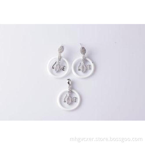 " Love " 925 Sterling Silver Jewelry Sets With White Cerami